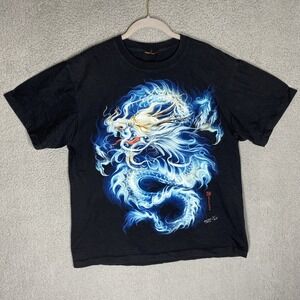 White Dragon Mens L Black Tees Glow in the Dark HD Chinese New Year Graphic Tee